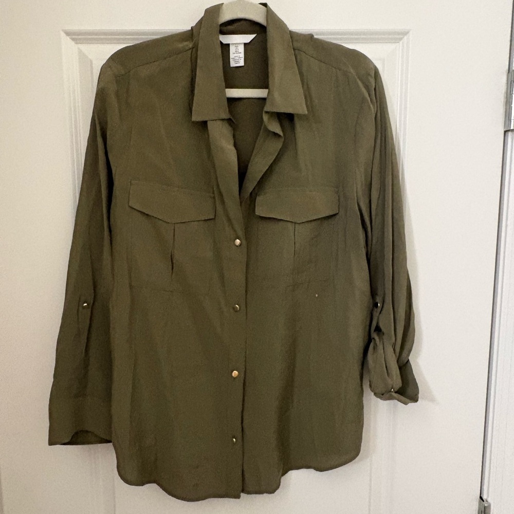 H&M Olive Green Button-Up Blouse